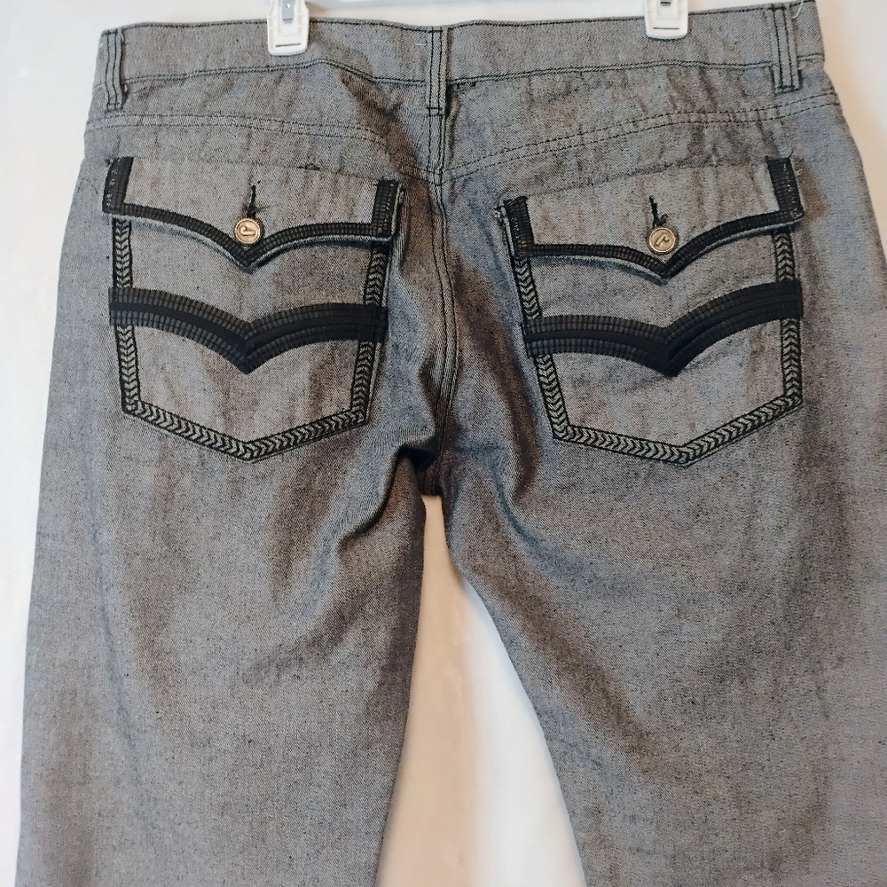 Jeanetix Mens Gray Denim Jeans Size 42 Straight Leg Embroidered Back Pocket J